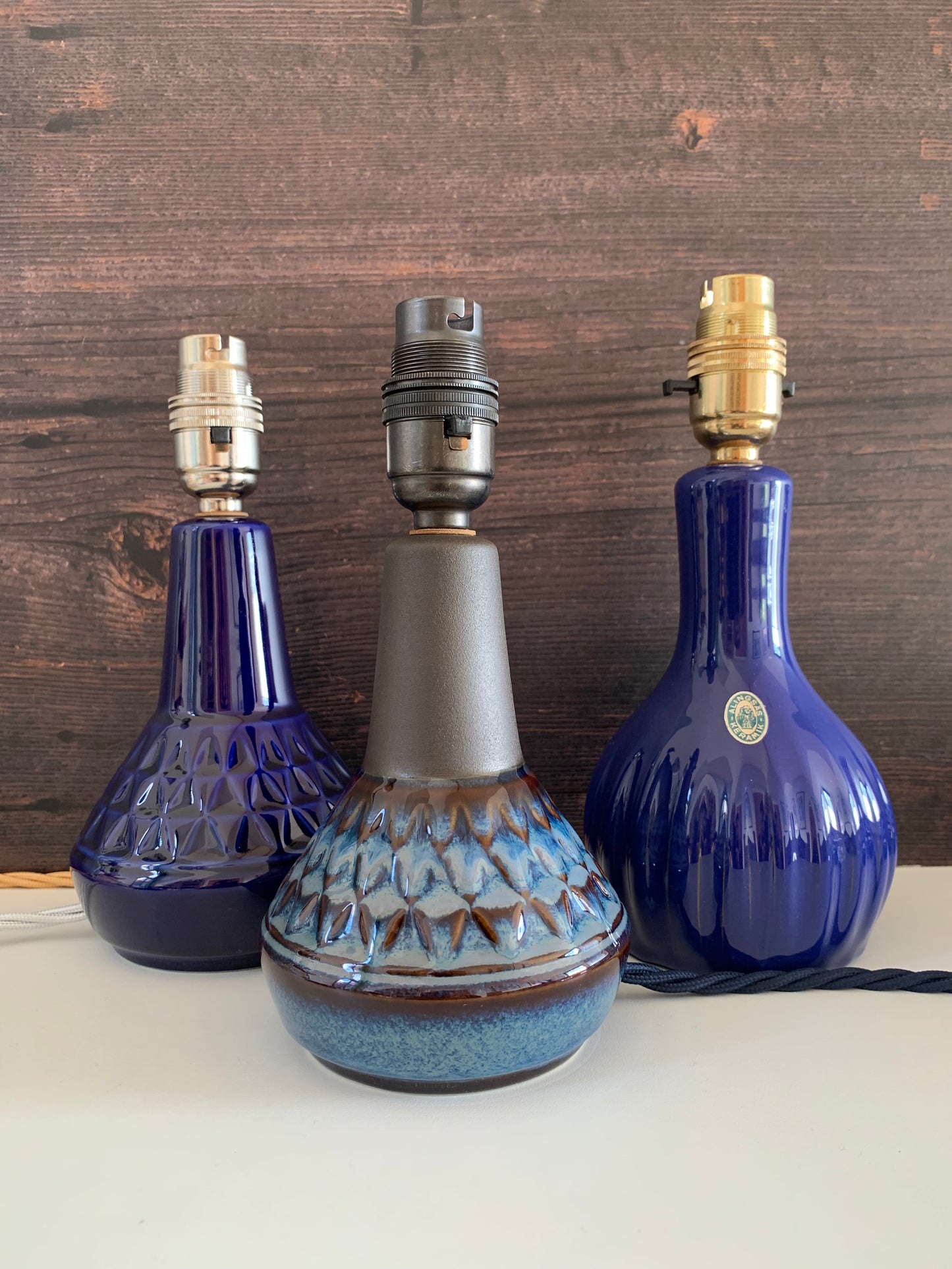 Soholm Danish Blue Table Lamp 1960s Pottery Scandi Bedside Light 3323