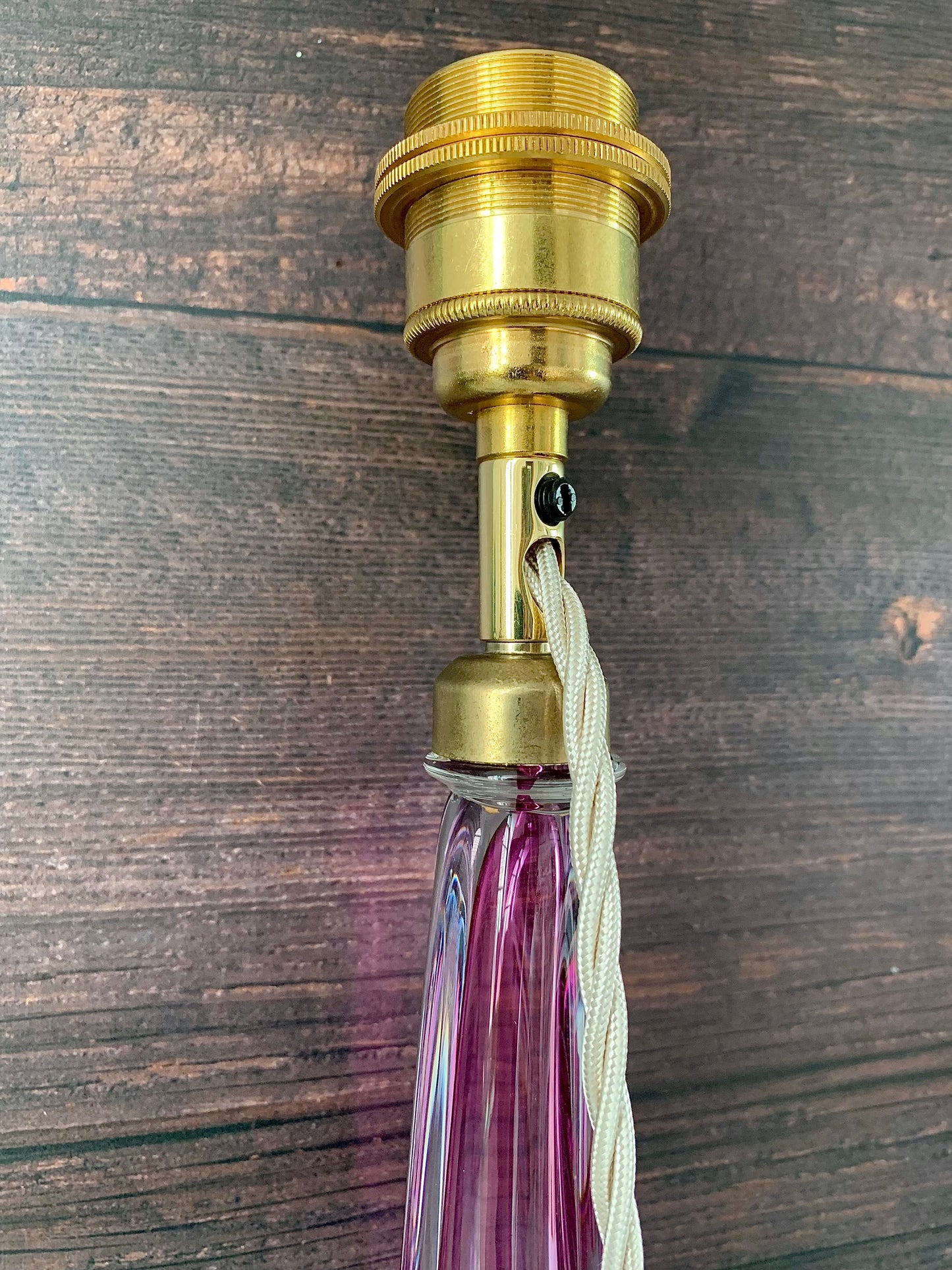 Large Val St Lambert Purple Crystal Glass Table Lamp 1960s 1970s