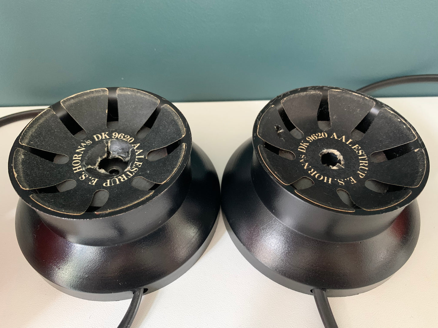 PAIR Danish Frandsen Ball Table Lamps 2X Red Enamel 1970s Vintage Retro Light Atomic Era