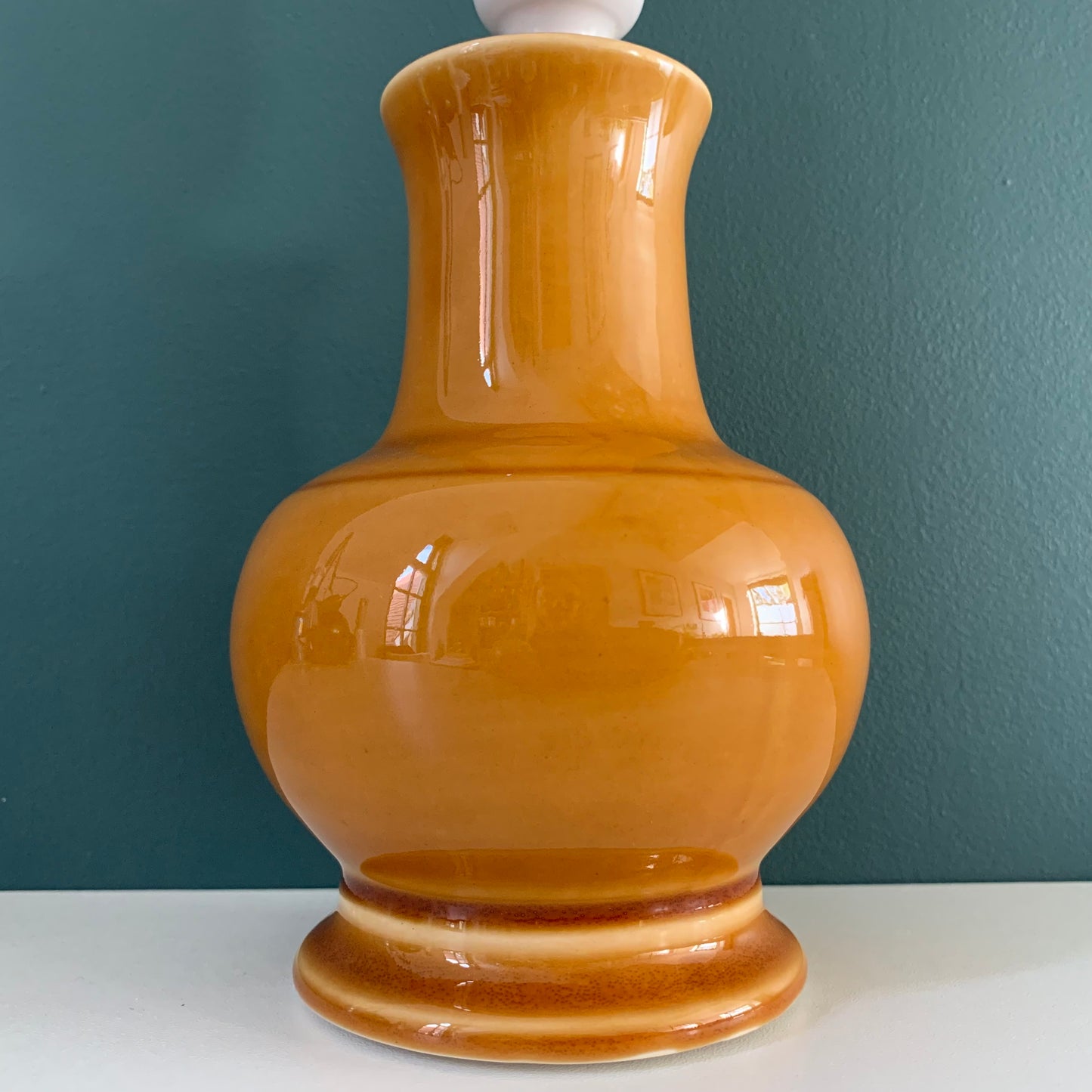 Vintage Staffordshire Mustard Yellow Ceramic Table Lamp British English 1960s