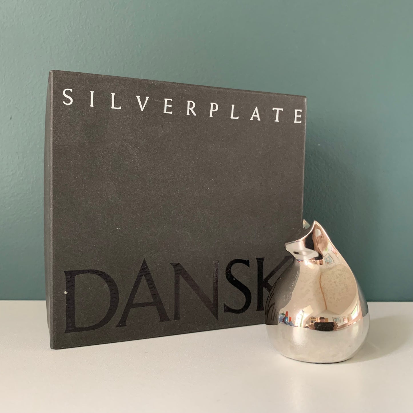 Boxed Dansk Designs Silver Cat Paperweight Swedish Danish Retro Vintage Office Job Work