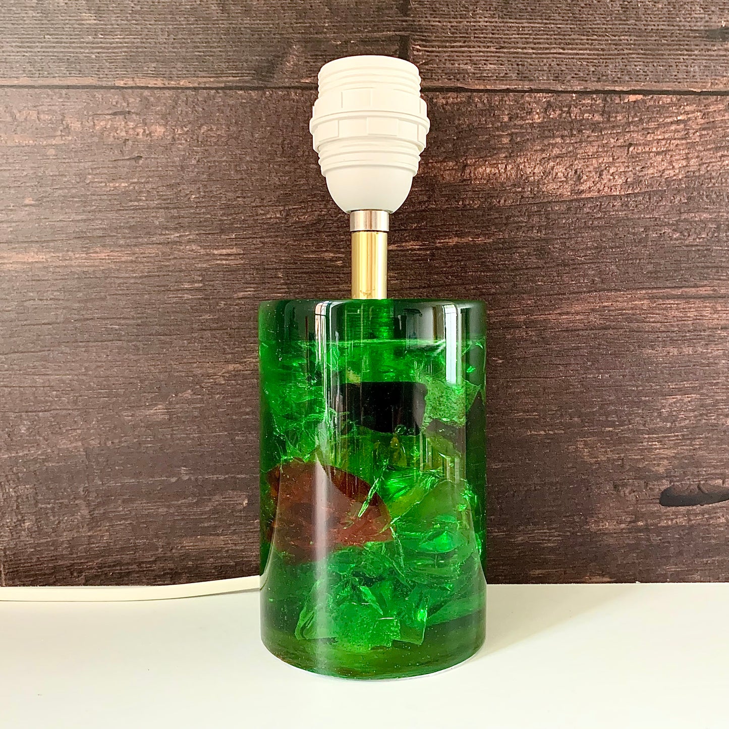 Shattaline British Green Table Lamp Cracked Resin Crushed Ice Vintage Retro Atomic Era Shatterline