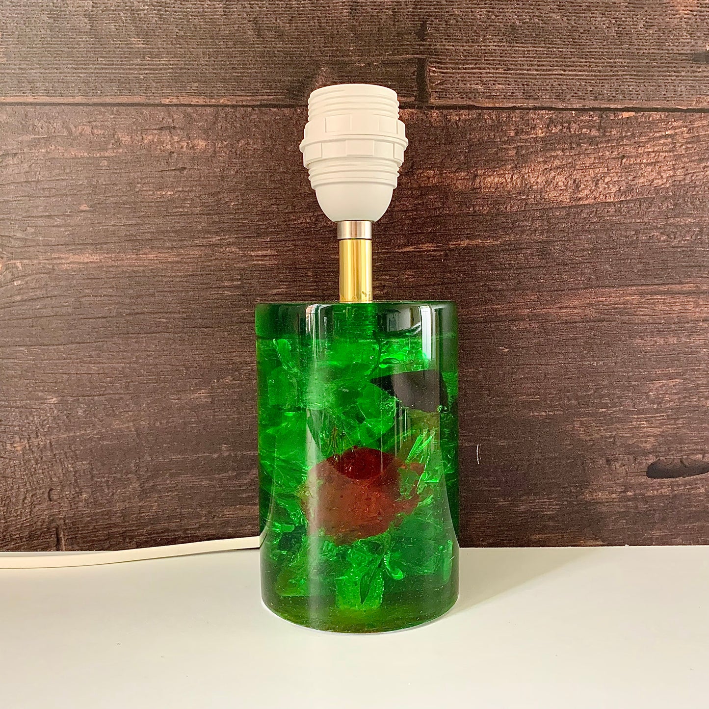 Shattaline British Green Table Lamp Cracked Resin Crushed Ice Vintage Retro Atomic Era Shatterline