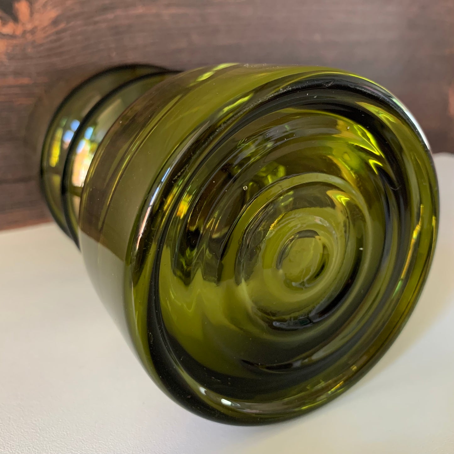 Riihimaki Olive Green Glass Vase 1960s 1970s 1472 Khaki Avocado Style Finnish Retro