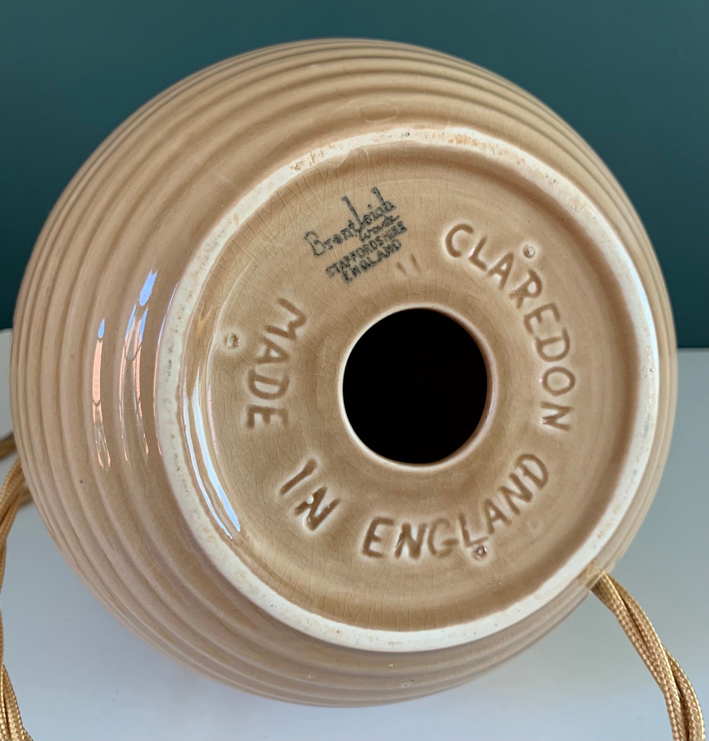 Vintage English Staffordshire Peach Ceramic Table Lamp Brentleigh Ware 1950s British