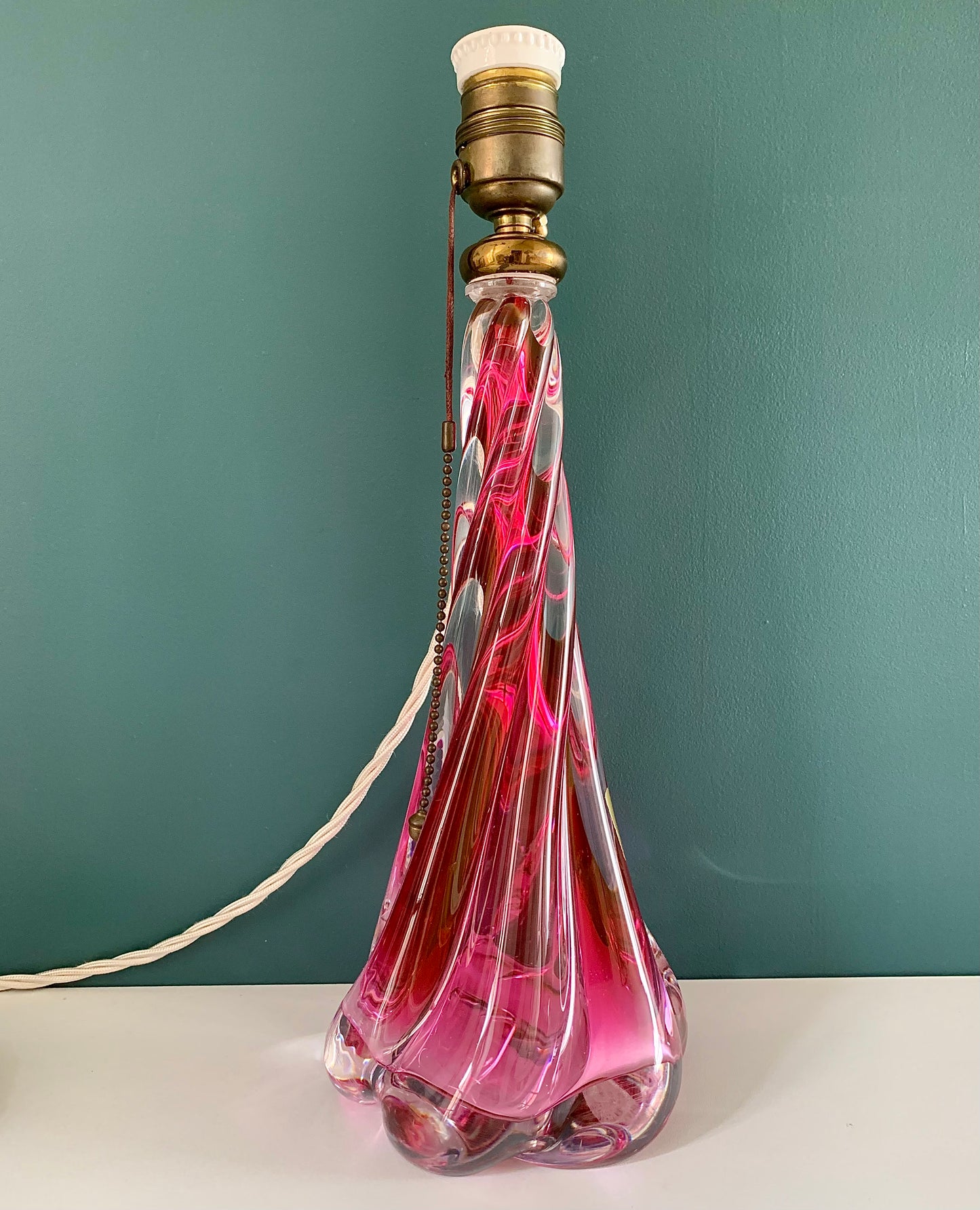 Large Val St Lambert Pink Crystal Glass Table Lamp 1930s 1940s