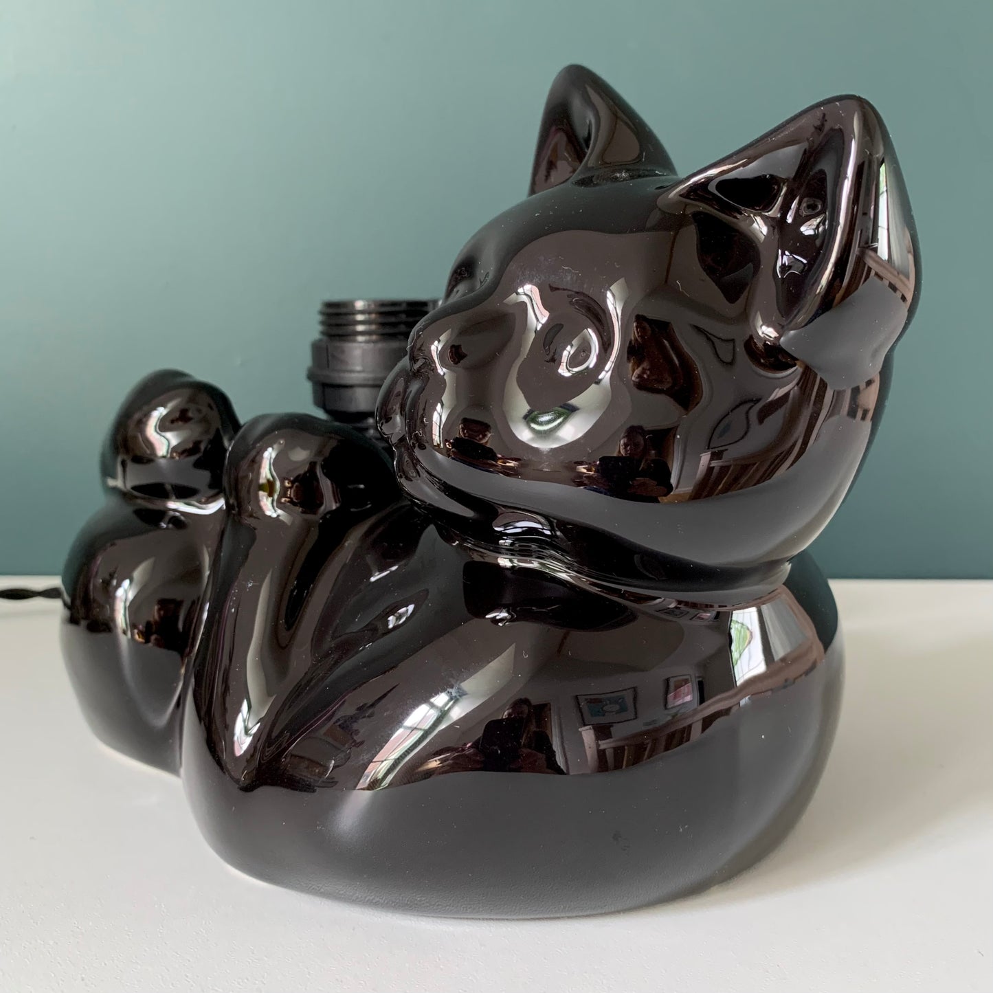 Vintage Black Cat Ceramic Table Lamp British English 1970s