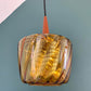Mid Century Danish Swedish Amber Glass Teak Pendant Ceiling Lamp Scandinavian Light