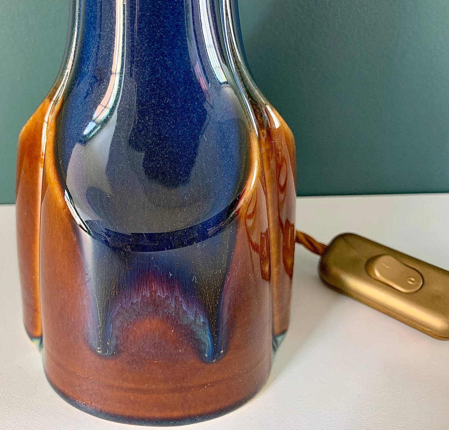 Soholm Pottery Blue Amber Danish Table Lamp Vintage 1960s Retro 940