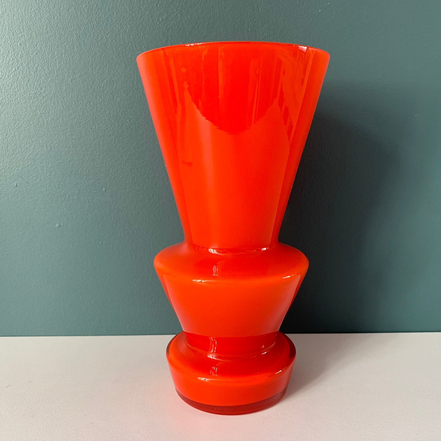 Lindshammar Swedish Orange Hooped Glass Vase 1960s 1970s Vintage Retro Scandinavian