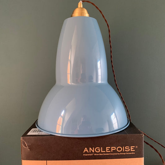 Anglepoise Original 1227 Brass Maxi Pendant Lamp Dusty Blue British Design