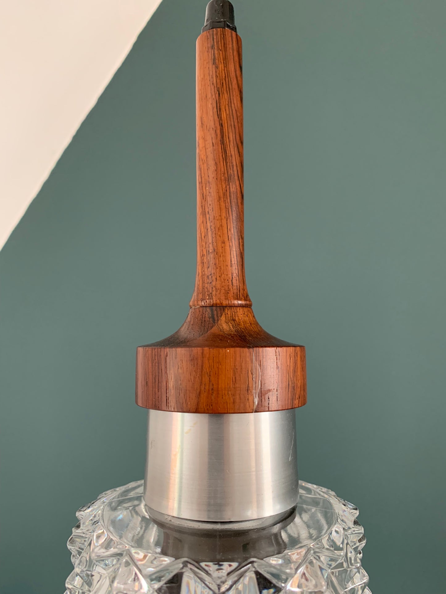 Mid Century Danish Swedish Teak Glass Teak Pendant Ceiling Lamp Scandinavian Light