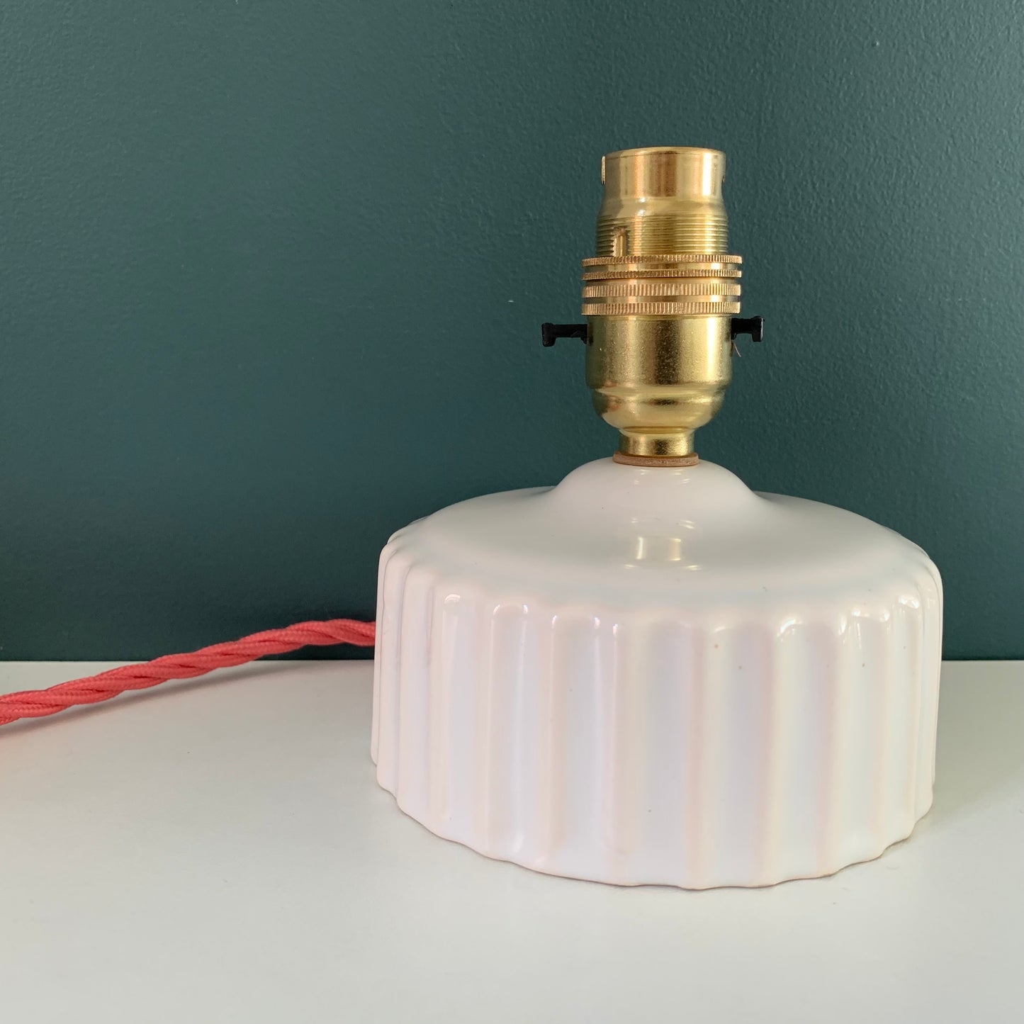 Vintage British English White Pink Ceramic Table Lamp 1970s 1980s Staffordshire Pottery