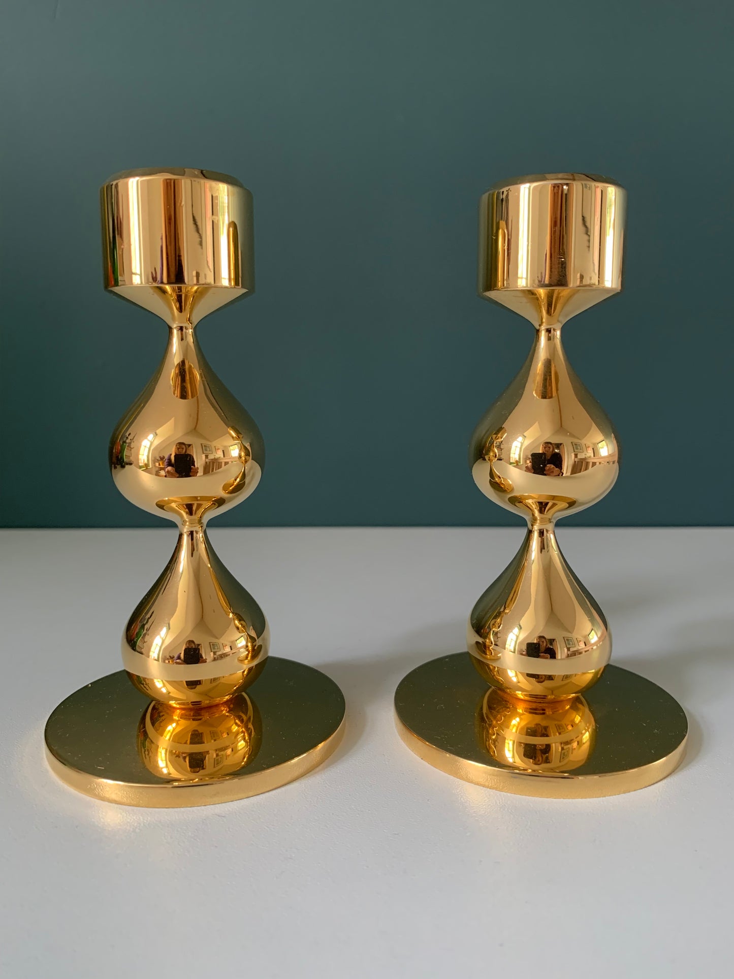 Asmussen 2 Drop Danish Gold Plated Candle Stick Holder 1970s Hamlet