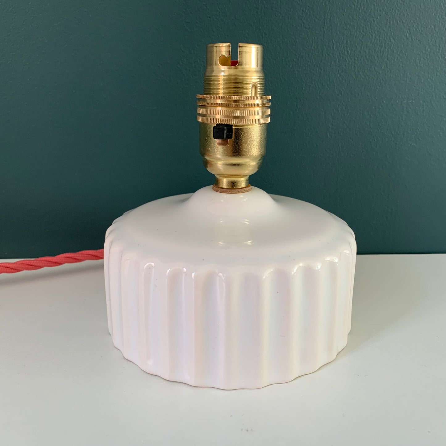 Vintage British English White Pink Ceramic Table Lamp 1970s 1980s Staffordshire Pottery