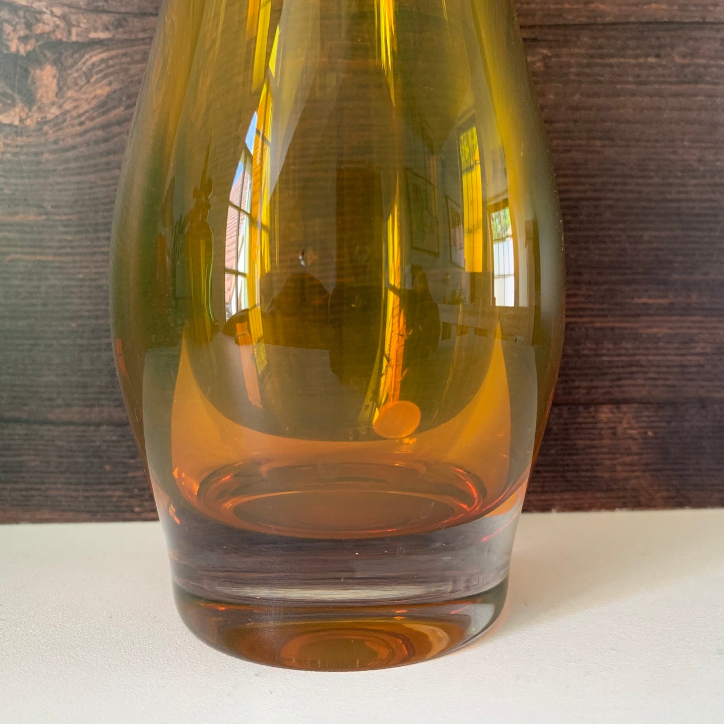 Vintage Swedish Johansen Orrefors Amber Yellow Glass Vase 1970s