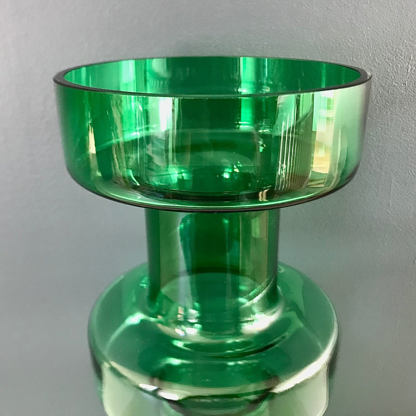 Riihimaki Emerald Green Cog Glass Vase 1960s 1970s Camshaft Industrial Style Finnish Retro