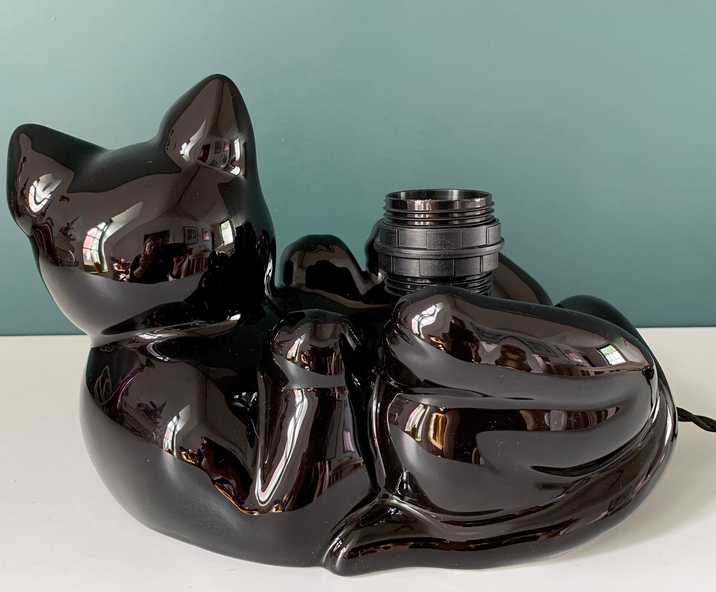 Vintage Black Cat Ceramic Table Lamp British English 1970s