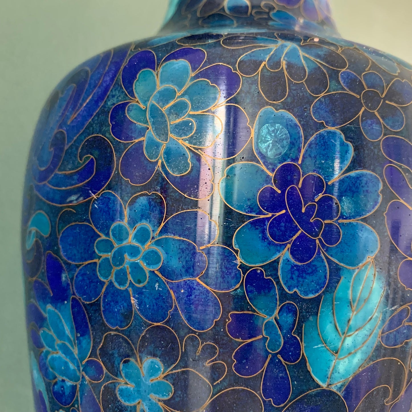 Large Turquoise Mid Century Chinese Cloisonne Copper Table Lamp