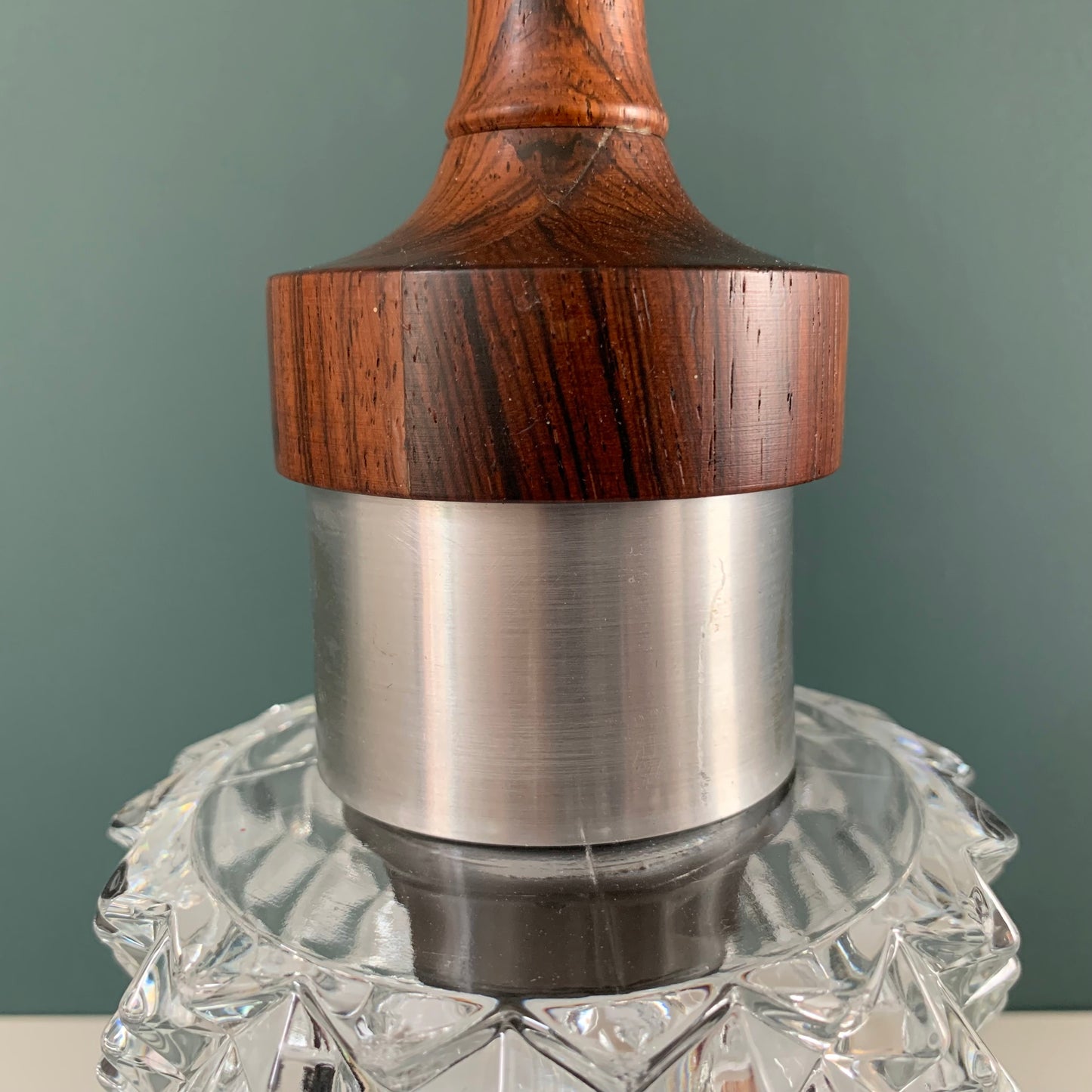 Mid Century Danish Swedish Teak Glass Teak Pendant Ceiling Lamp Scandinavian Light