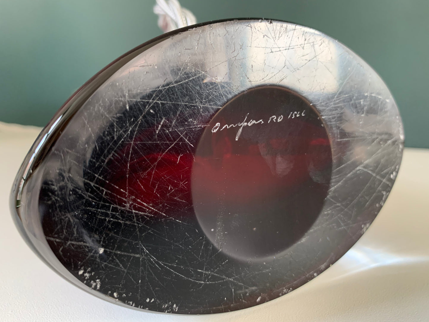 LARGE Orrefors Ruby Red Swedish Crystal Glass 1960s Table Lamp Carl Fagerlund Design