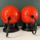 PAIR Danish Frandsen Ball Table Lamps 2X Red Enamel 1970s Vintage Retro Light Atomic Era