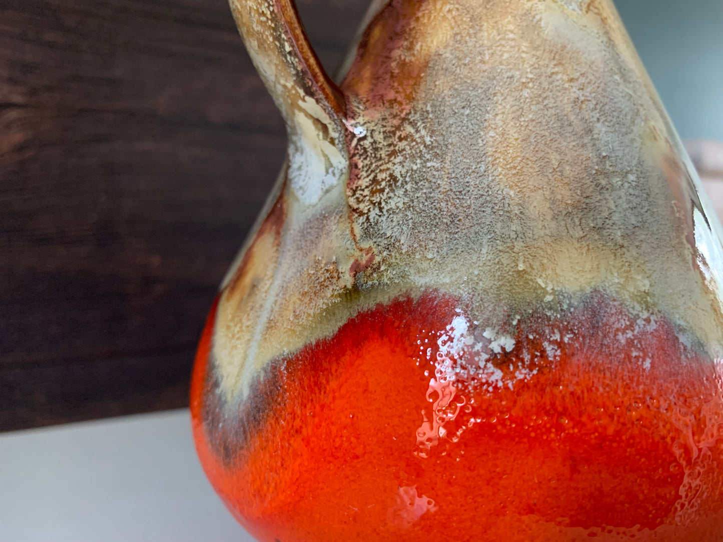 Mid Century Orange German Fat Lava Glaze Ceramic Jug Vase 1960s 1970s