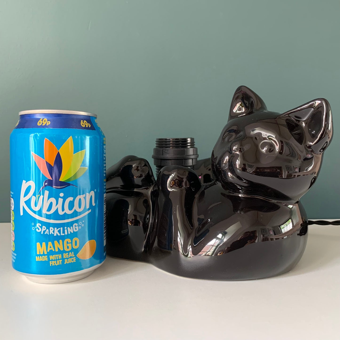 Vintage Black Cat Ceramic Table Lamp British English 1970s
