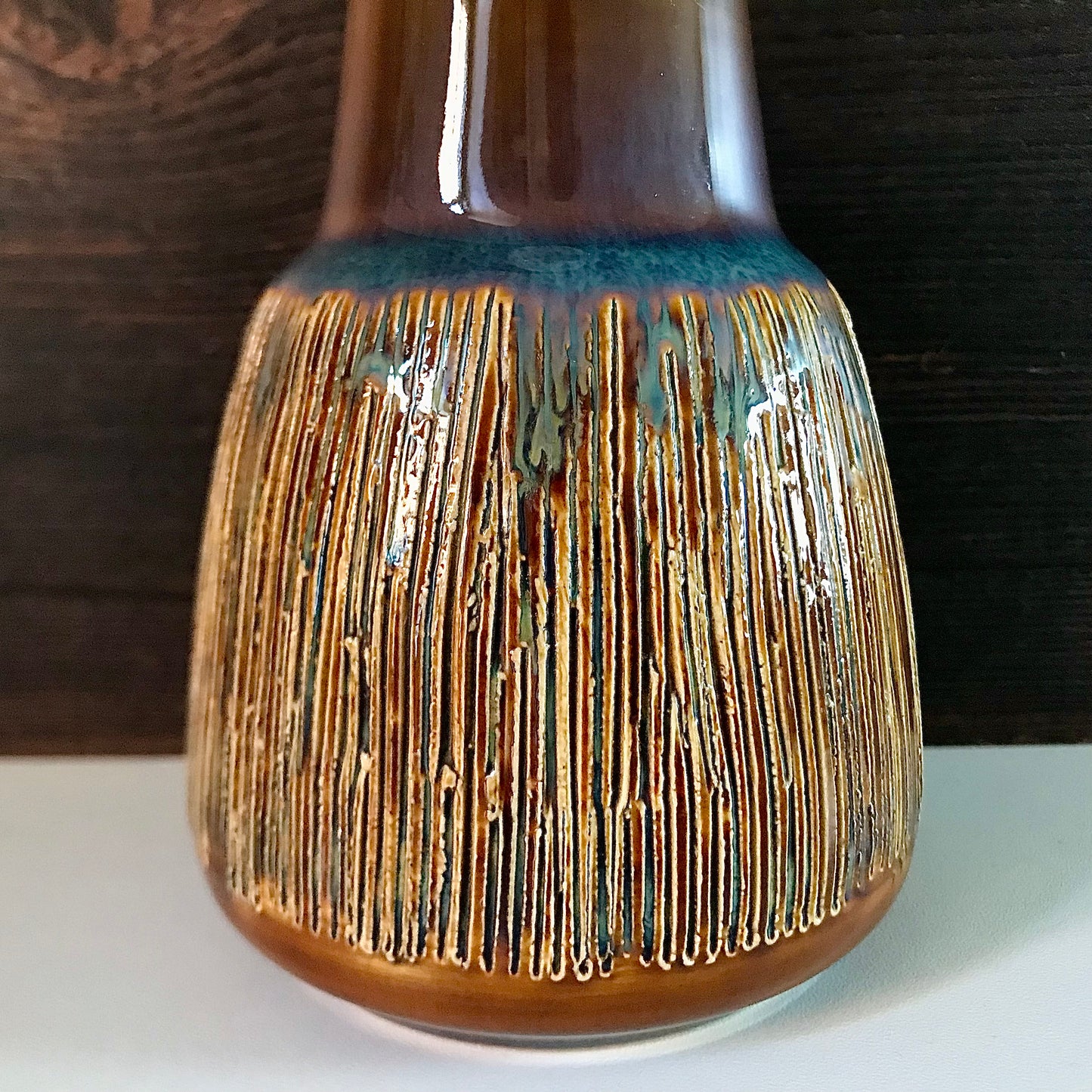 Soholm Pottery Danish Amber Blue Table Lamp Vintage 1960s Retro Ceramic 3305