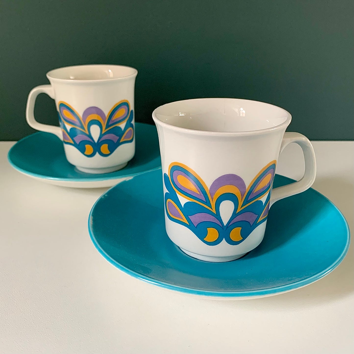 J&G Meakin Purple Nova  Ceramic Espresso Cups & Saucers British English 1960s 1970s Gifts Presents