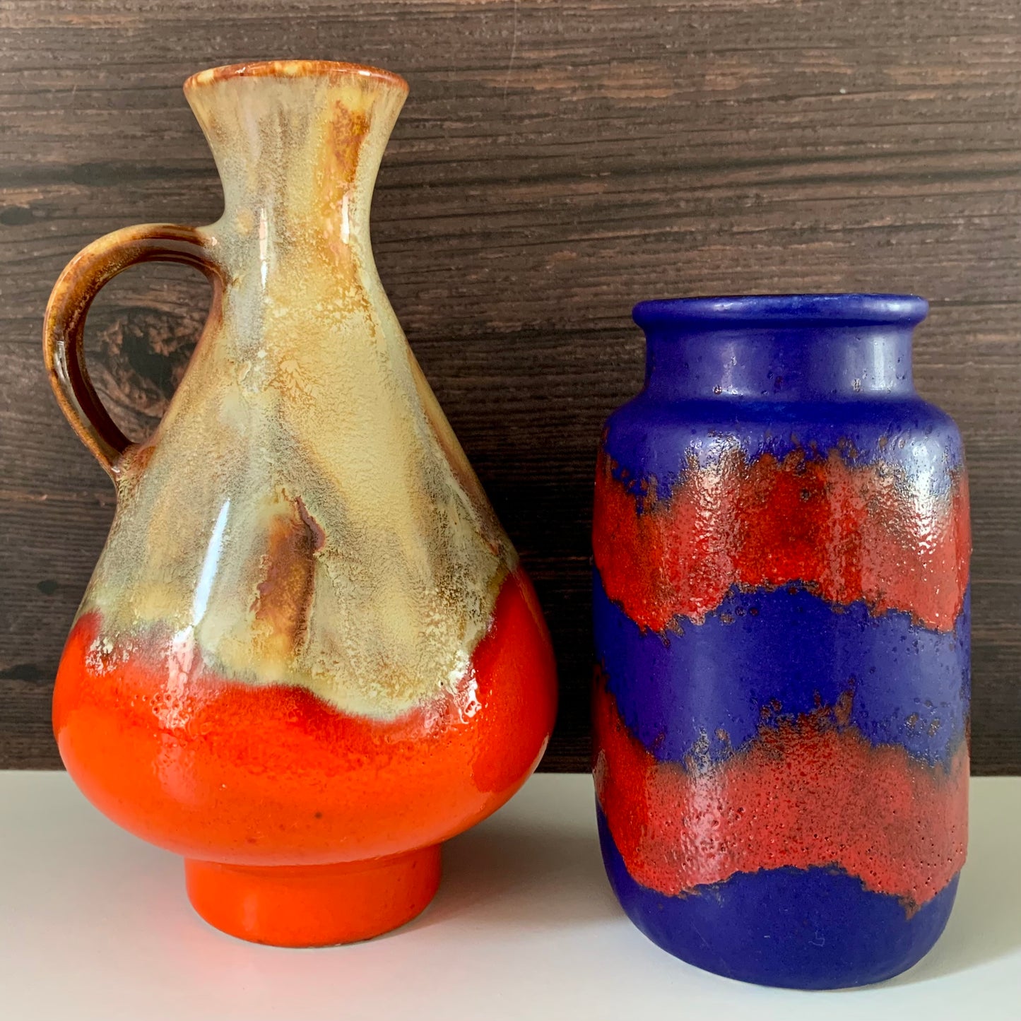 Mid Century Blue German Fat Lava Glaze Ceramic Vase 1960s 1970s