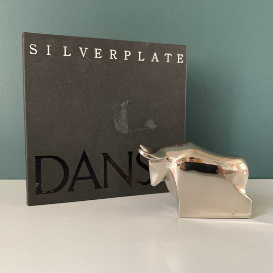 Dansk Designs Boxed Silver Plated Bull Paperweight Danish Swedish Vintage Office Work Gifts Presents