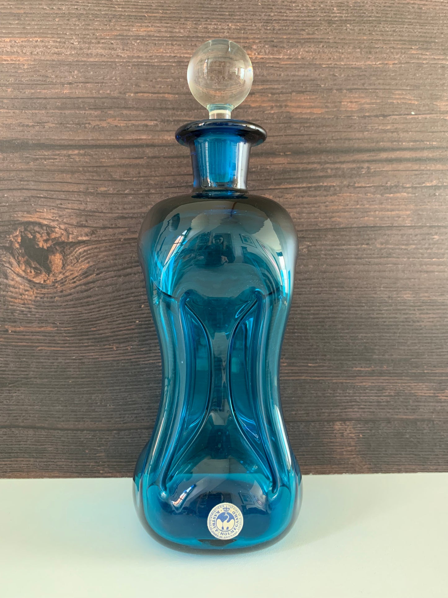 Holmegaard Danish Kluk Glug Teal Blue Glass Bottle Gifts Turquoise