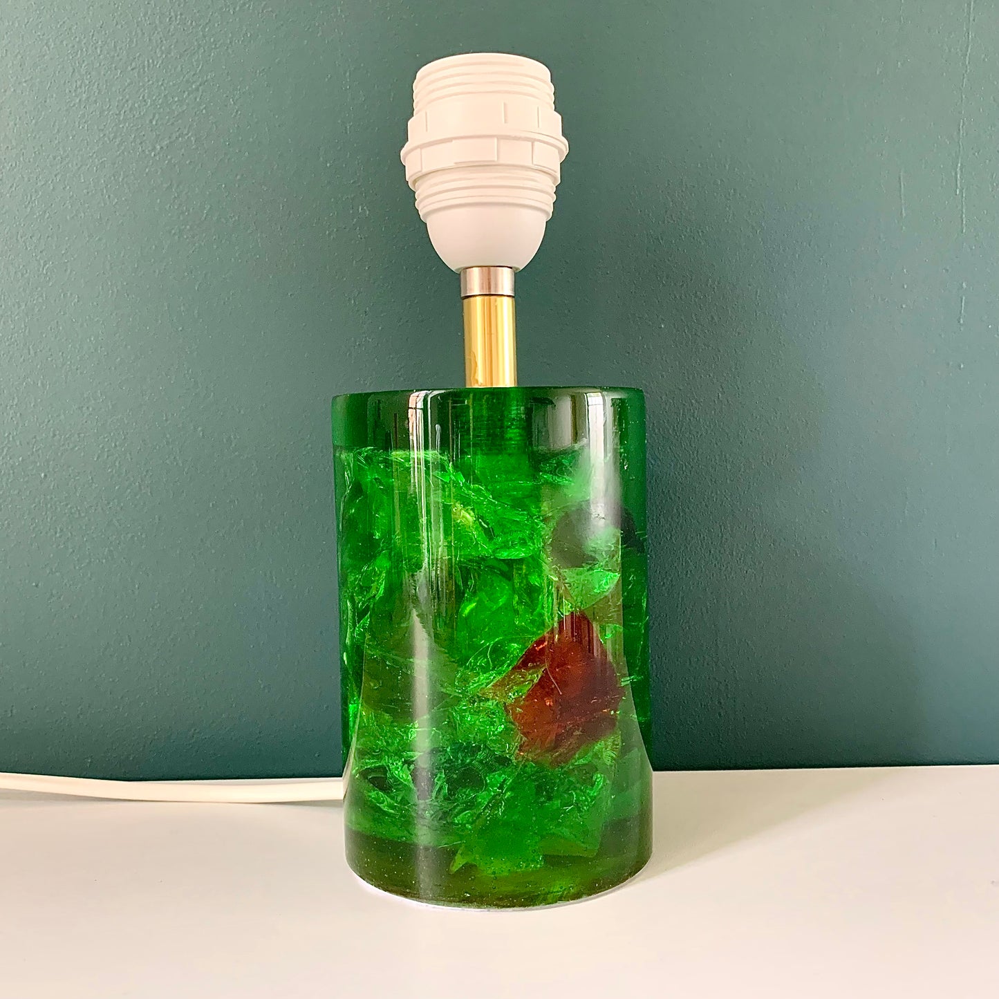 Shattaline British Green Table Lamp Cracked Resin Crushed Ice Vintage Retro Atomic Era Shatterline