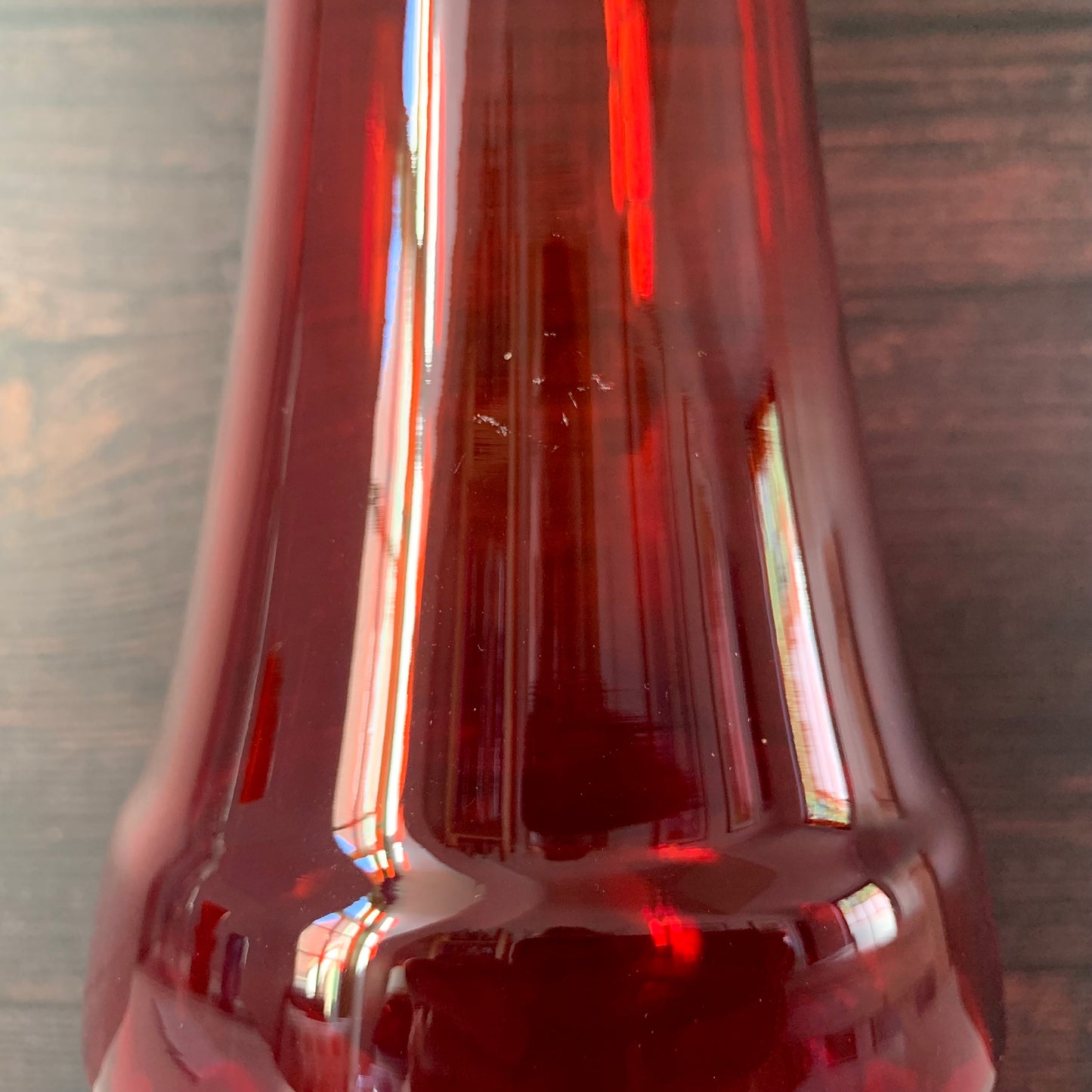 Riihimaki Mid Century Red Glass Chimney Vase Scandinavian Finnish Design