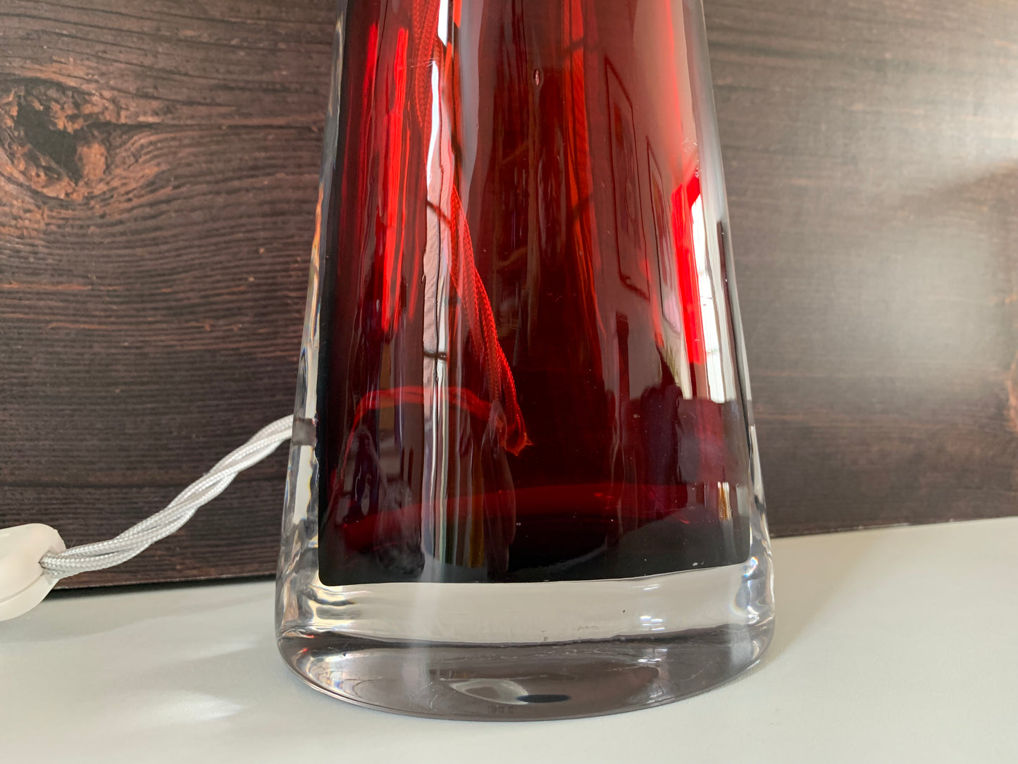 LARGE Orrefors Ruby Red Swedish Crystal Glass 1960s Table Lamp Carl Fagerlund Design