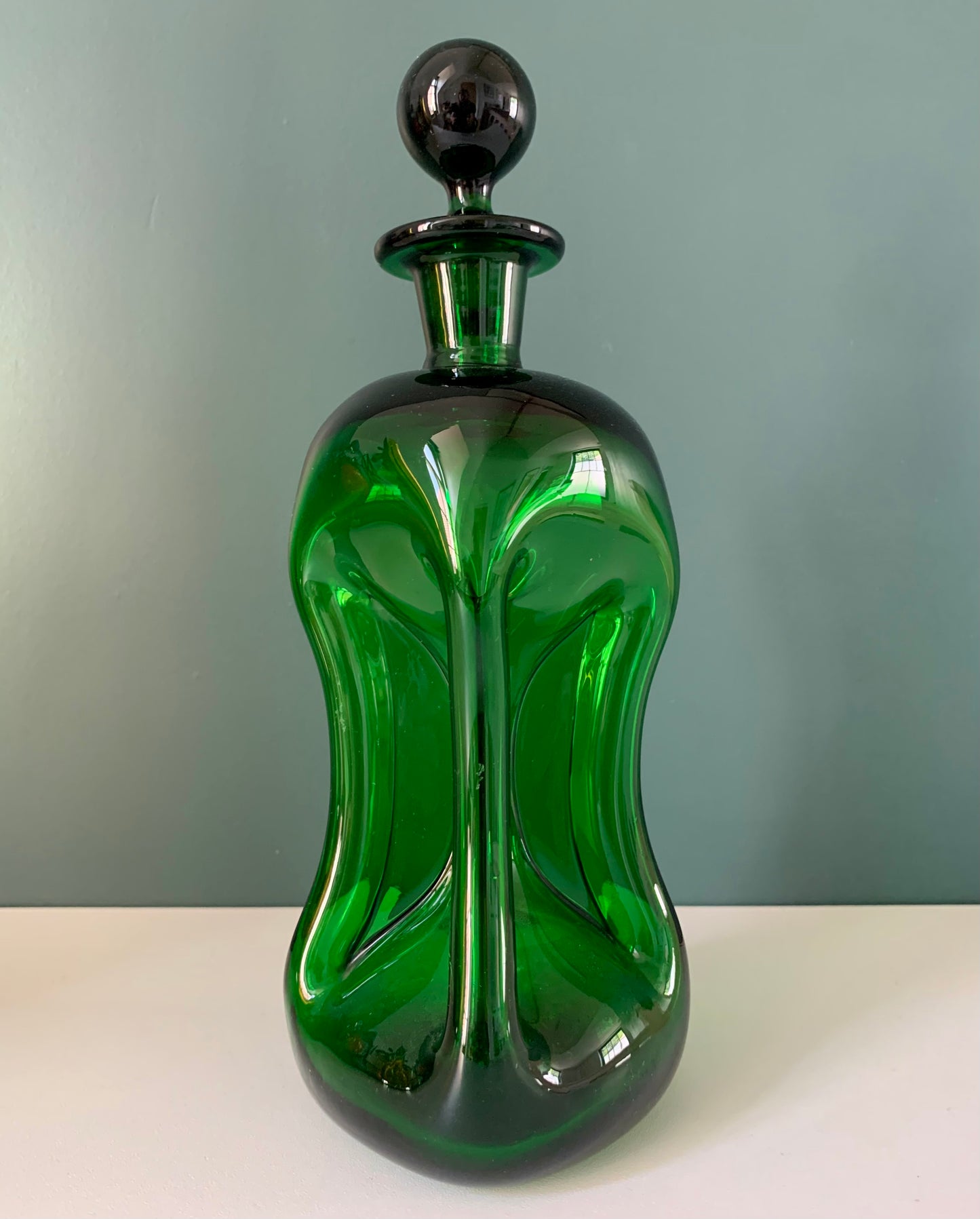 Vintage Holmegaard Danish Kluk Green Glass Decanter Glug Bottle Carafe Gifts