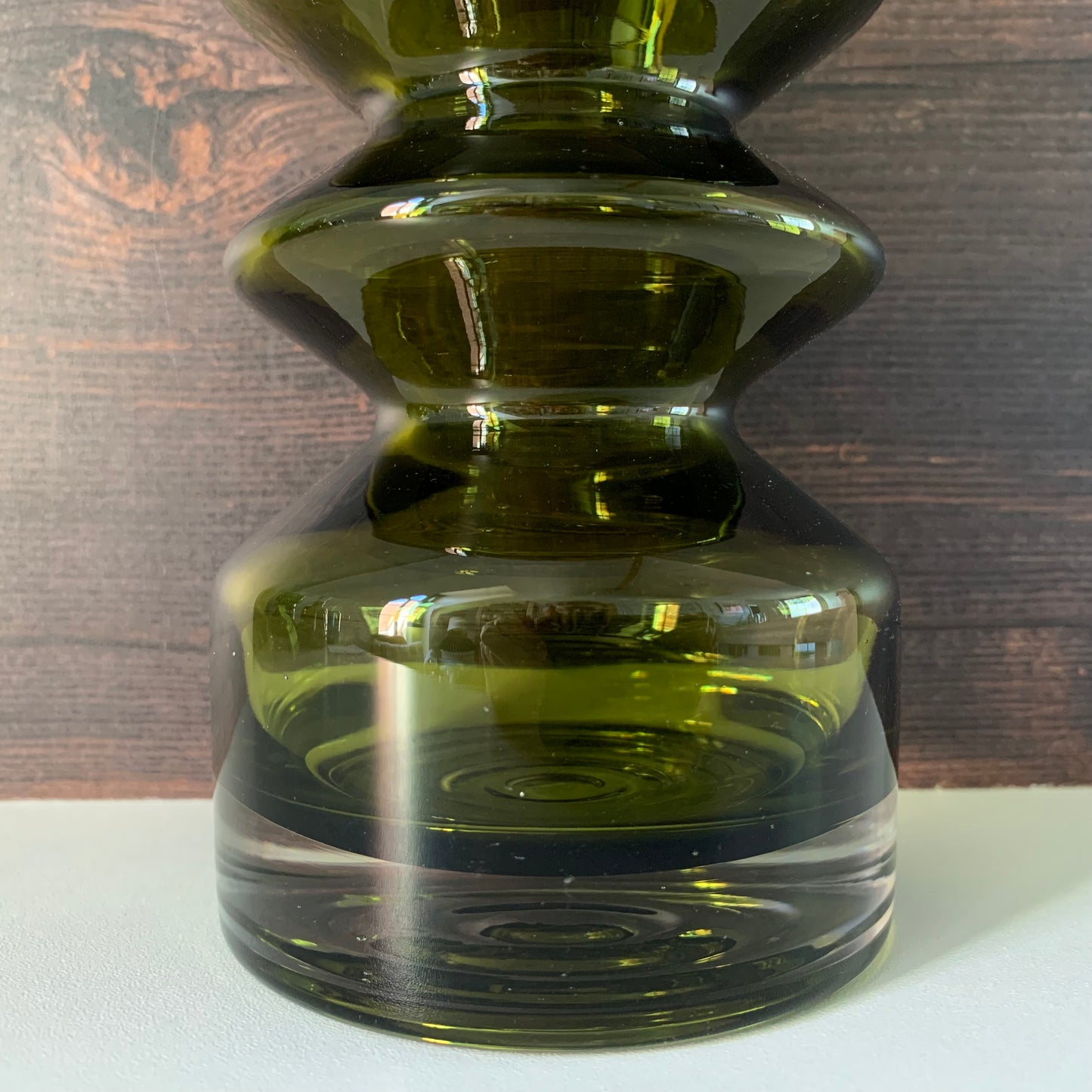 Riihimaki Olive Green Glass Vase 1960s 1970s 1472 Khaki Avocado Style Finnish Retro