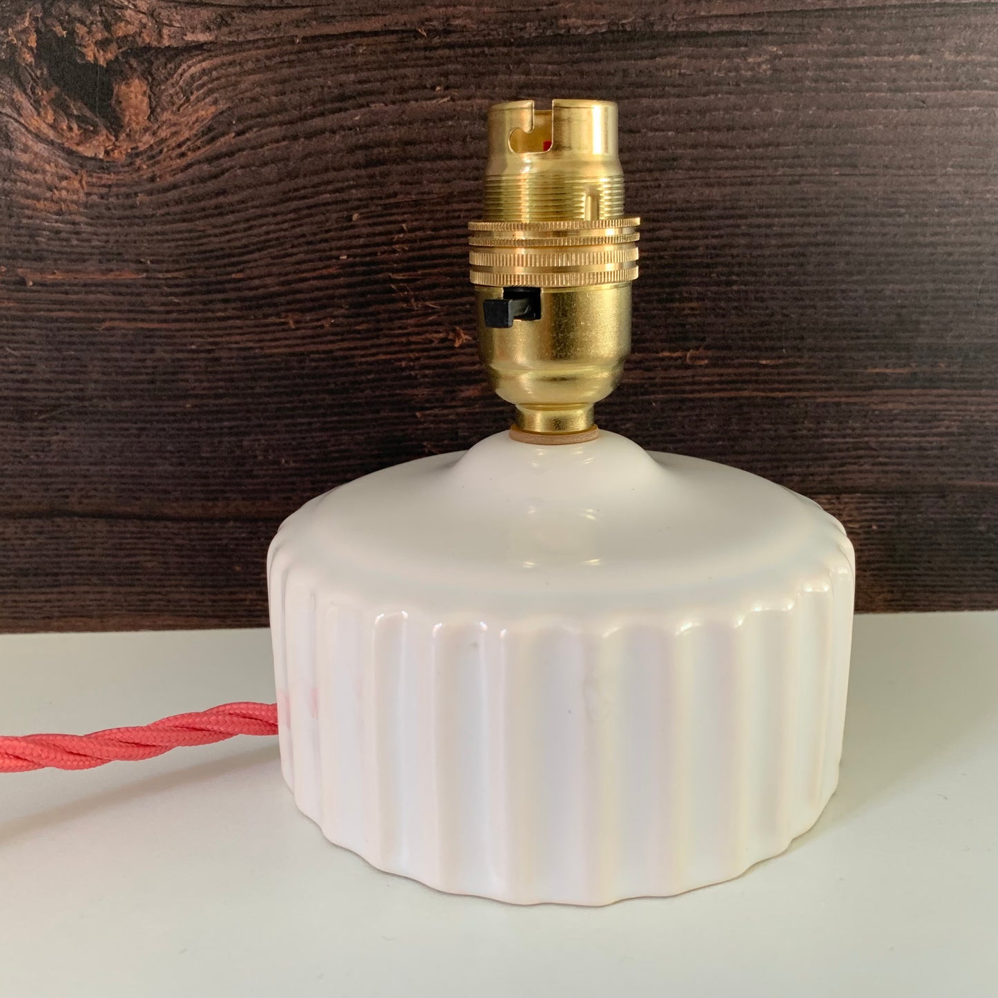 Vintage British English White Pink Ceramic Table Lamp 1970s 1980s Staffordshire Pottery