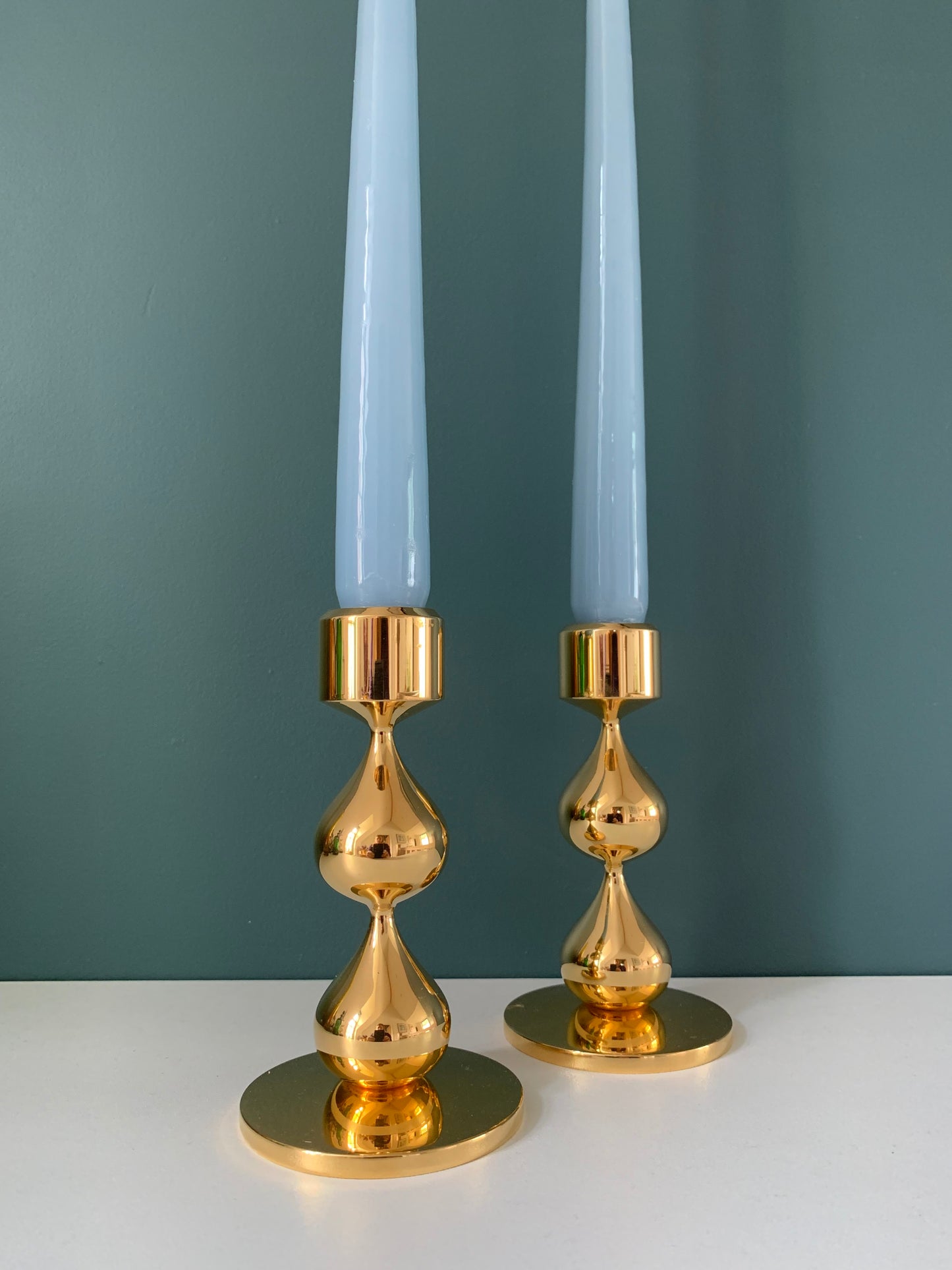 Asmussen 2 Drop Danish Gold Plated Candle Stick Holder 1970s Hamlet