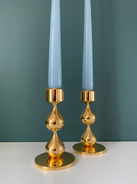 Asmussen 2 Drop Danish Gold Plated Candle Stick Holder 1970s Hamlet
