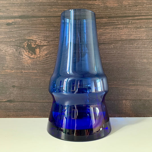 Vintage Riihimaki Finnish Blue Piippu Glass Vase