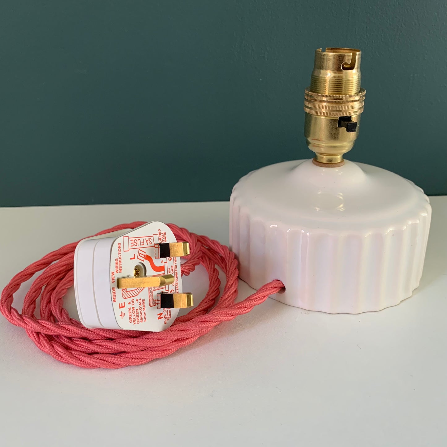 Vintage British English White Pink Ceramic Table Lamp 1970s 1980s Staffordshire Pottery