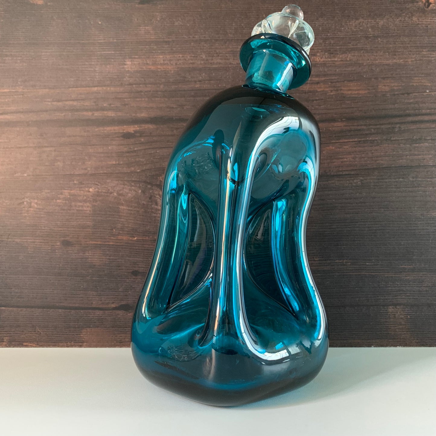 Vintage Holmegaard Danish Kluk ‘Drunken King’ Blue Glass Decanter Glug Bottle Carafe Gifts