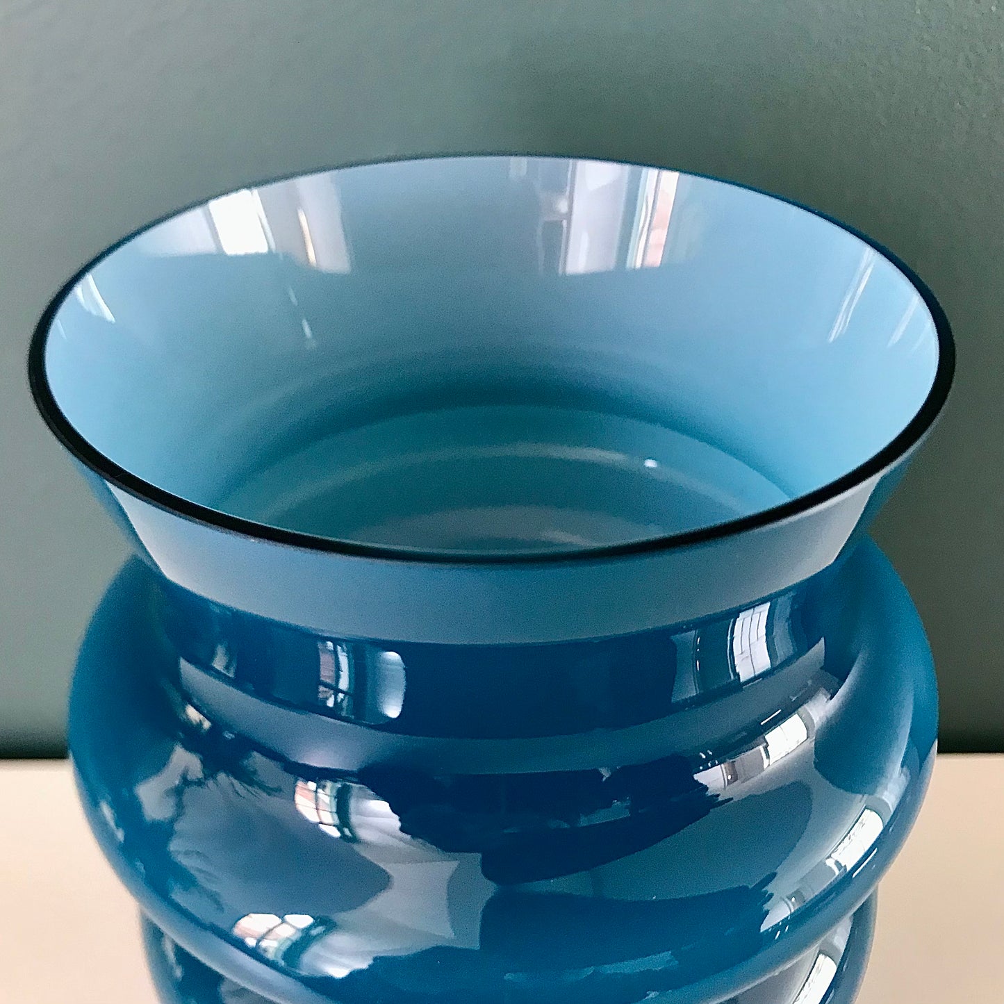 Aseda Swedish Blue Hooped Glass Vase Petrol Turquoise 1960s 1970s Retro