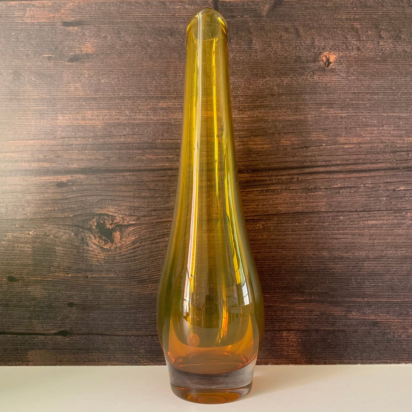 Vintage Swedish Johansen Orrefors Amber Yellow Glass Vase 1970s