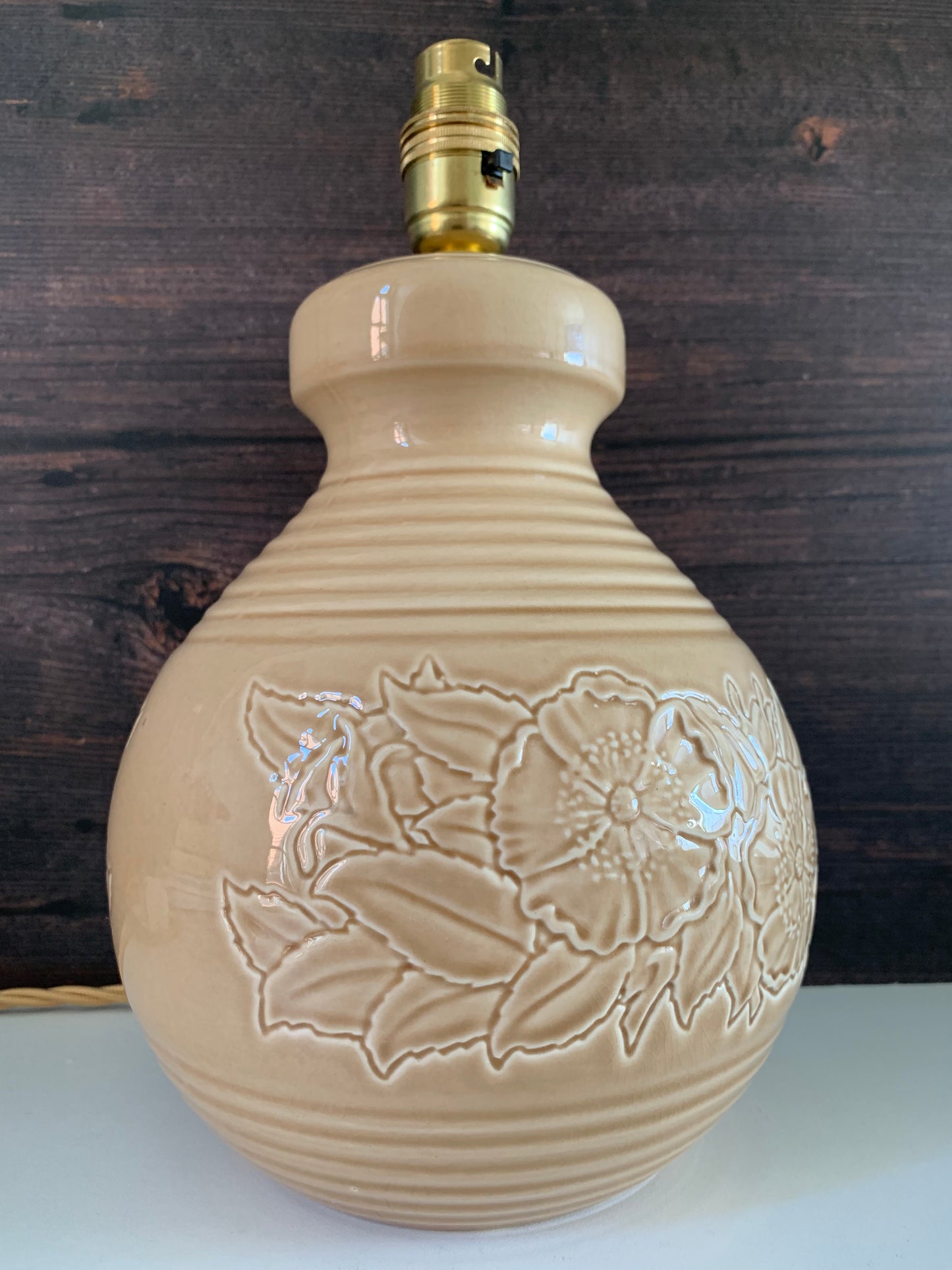 Vintage English Staffordshire Peach Ceramic Table Lamp Brentleigh Ware 1950s British