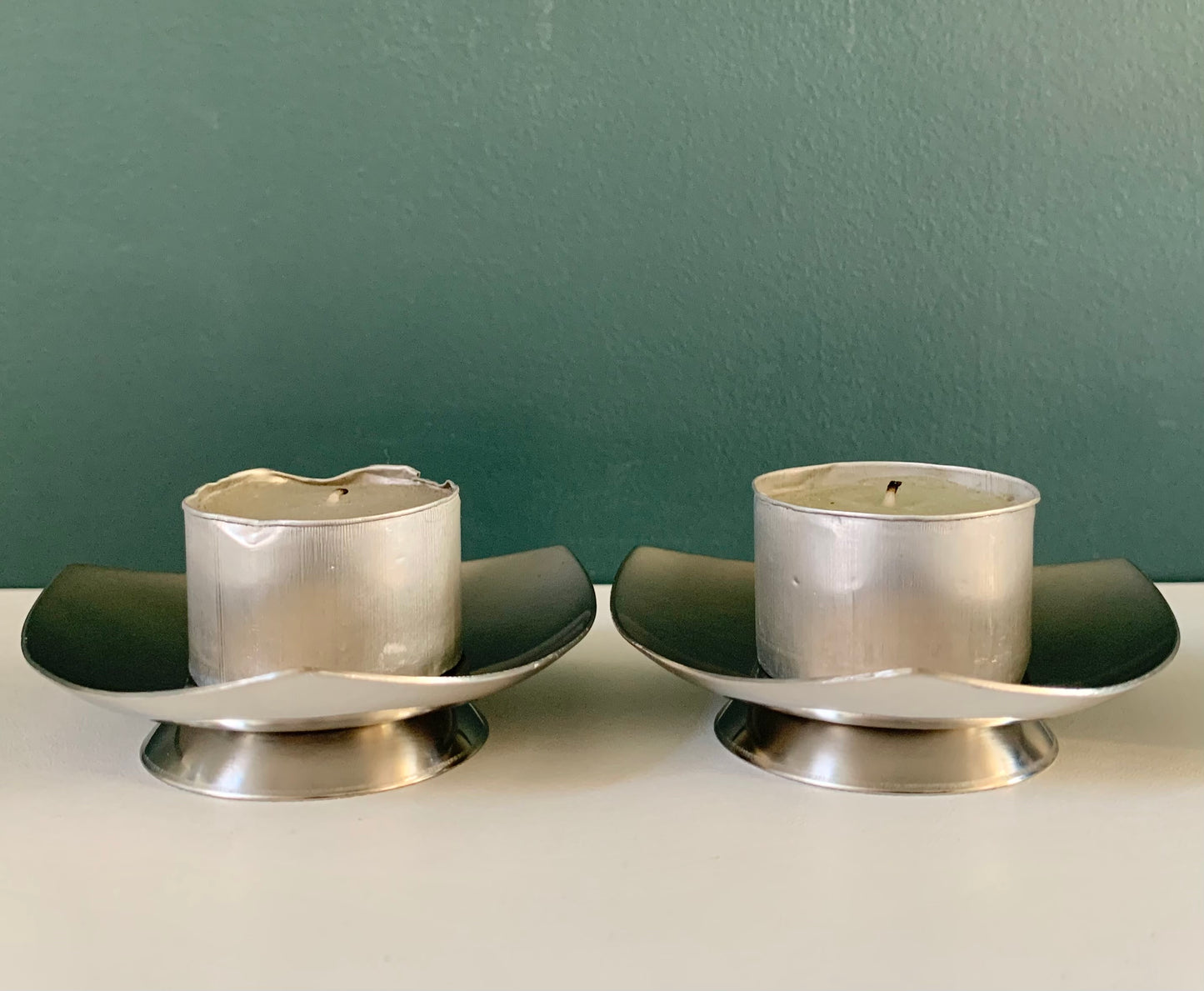Vintage Stelton Danish Steel Triangle Tealight Candle Holders Votive Modernist 1970s