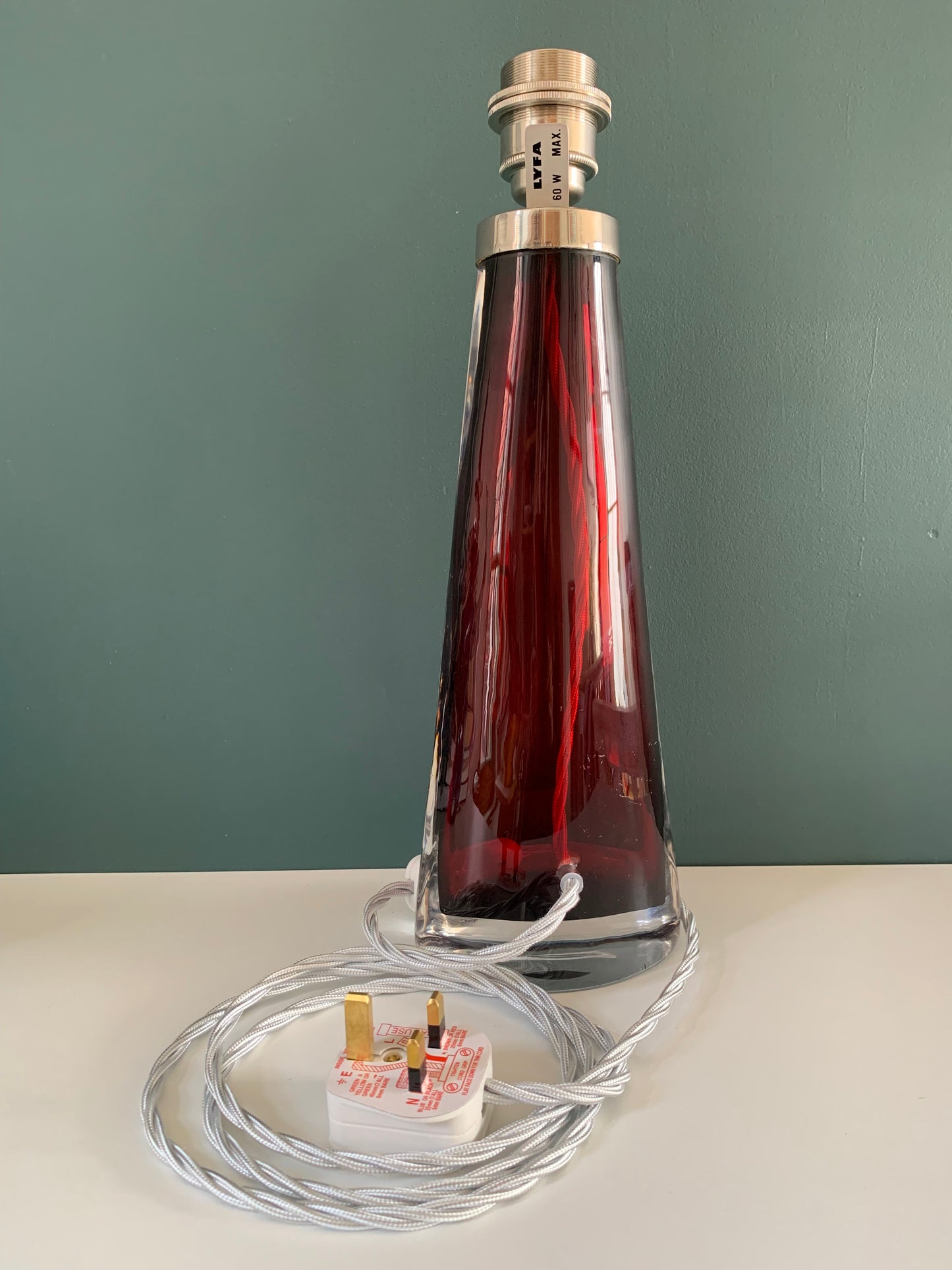 LARGE Orrefors Ruby Red Swedish Crystal Glass 1960s Table Lamp Carl Fagerlund Design