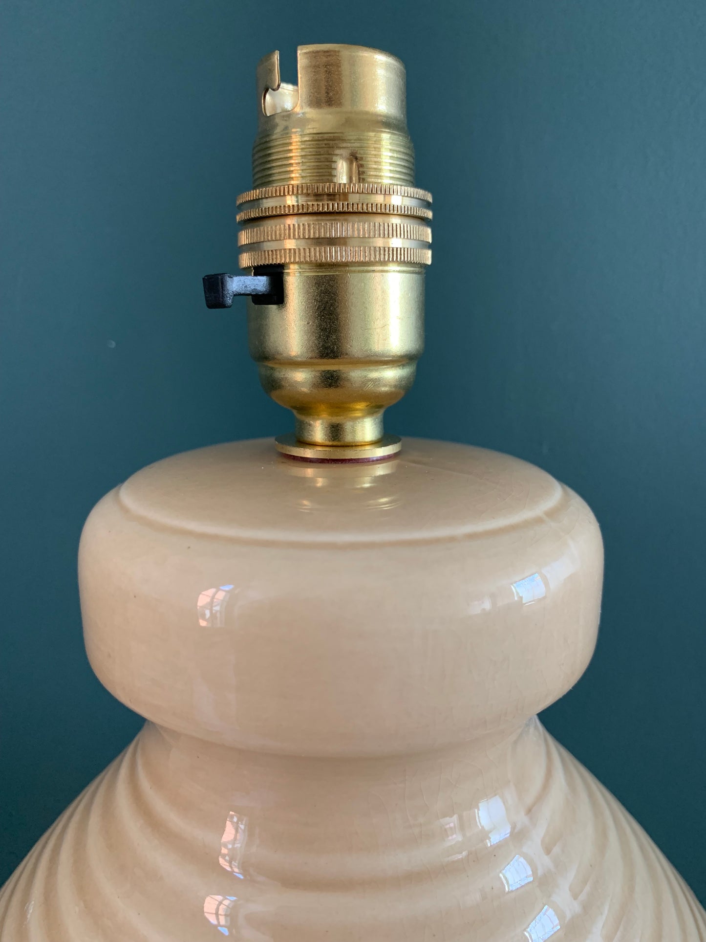 Vintage English Staffordshire Peach Ceramic Table Lamp Brentleigh Ware 1950s British